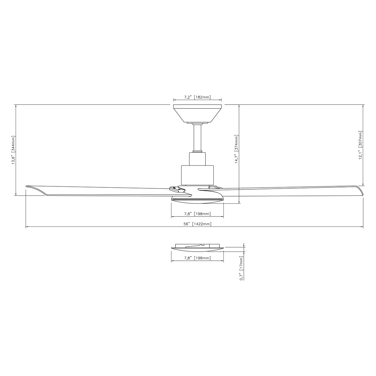 Bolo Ceiling Fan - Line Drawing