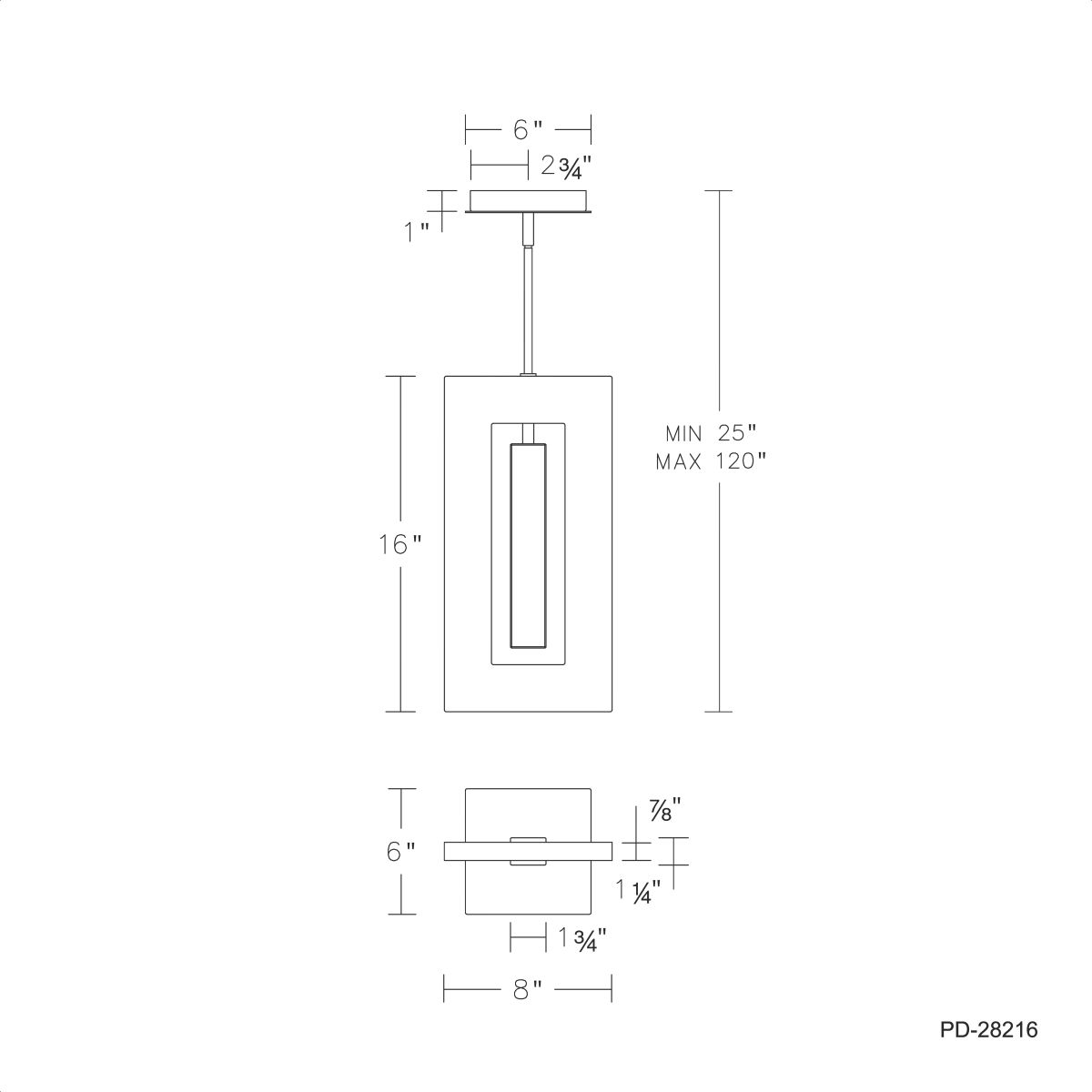 Cambria Mini Pendant Line Drawing