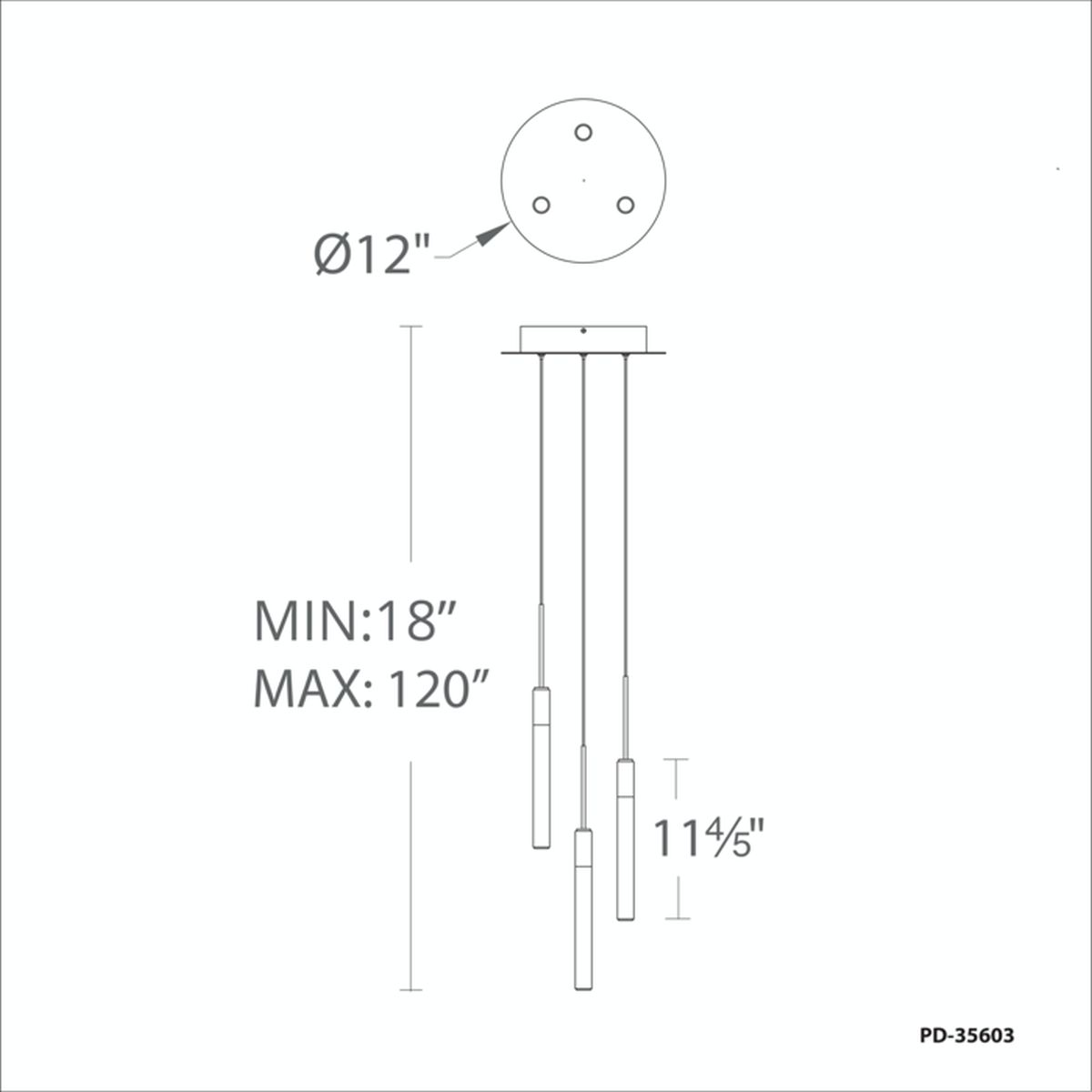 Magic 3 Light Round Pendant - Line Drawing