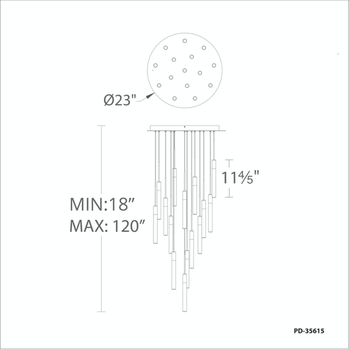 Magic 15 Light Round Pendant - Line Drawing