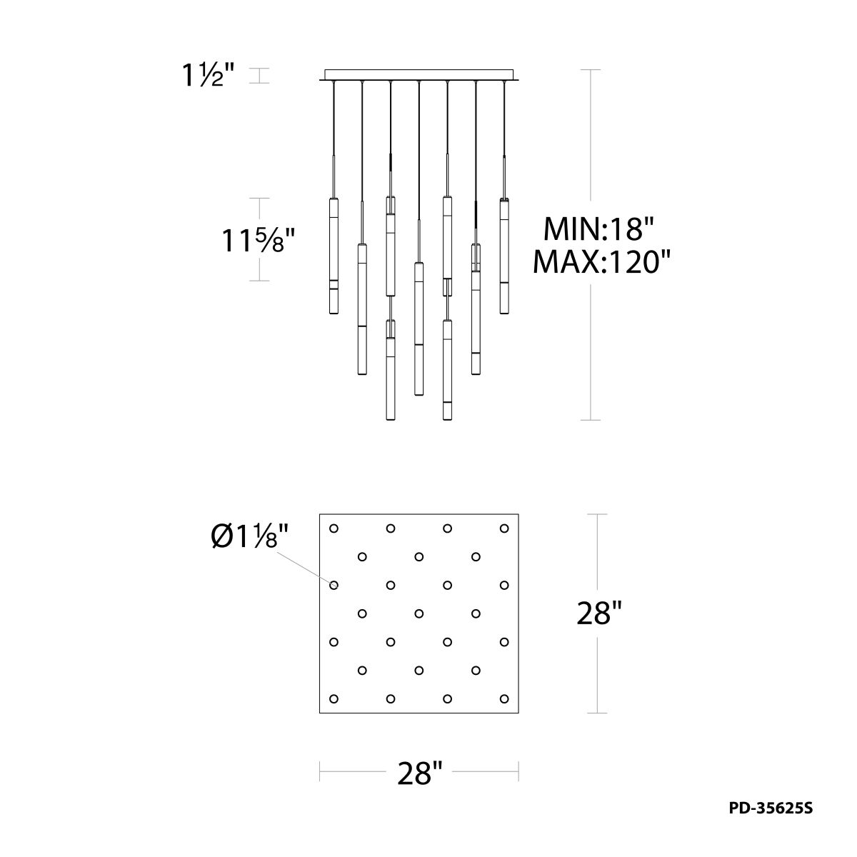 Magic 25LGT Square Multilight Pendant line drawing