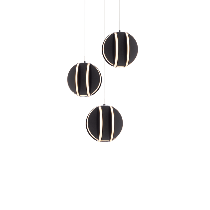 Carillion 3 Light Round Pendant - Black