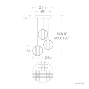 Carillion 3 Light Round Pendant - Line Drawing
