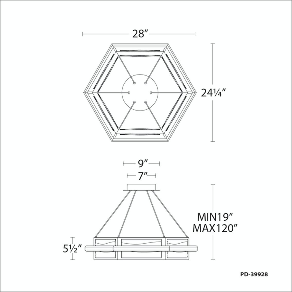 Atlantis Hexagon Pendant line drawing