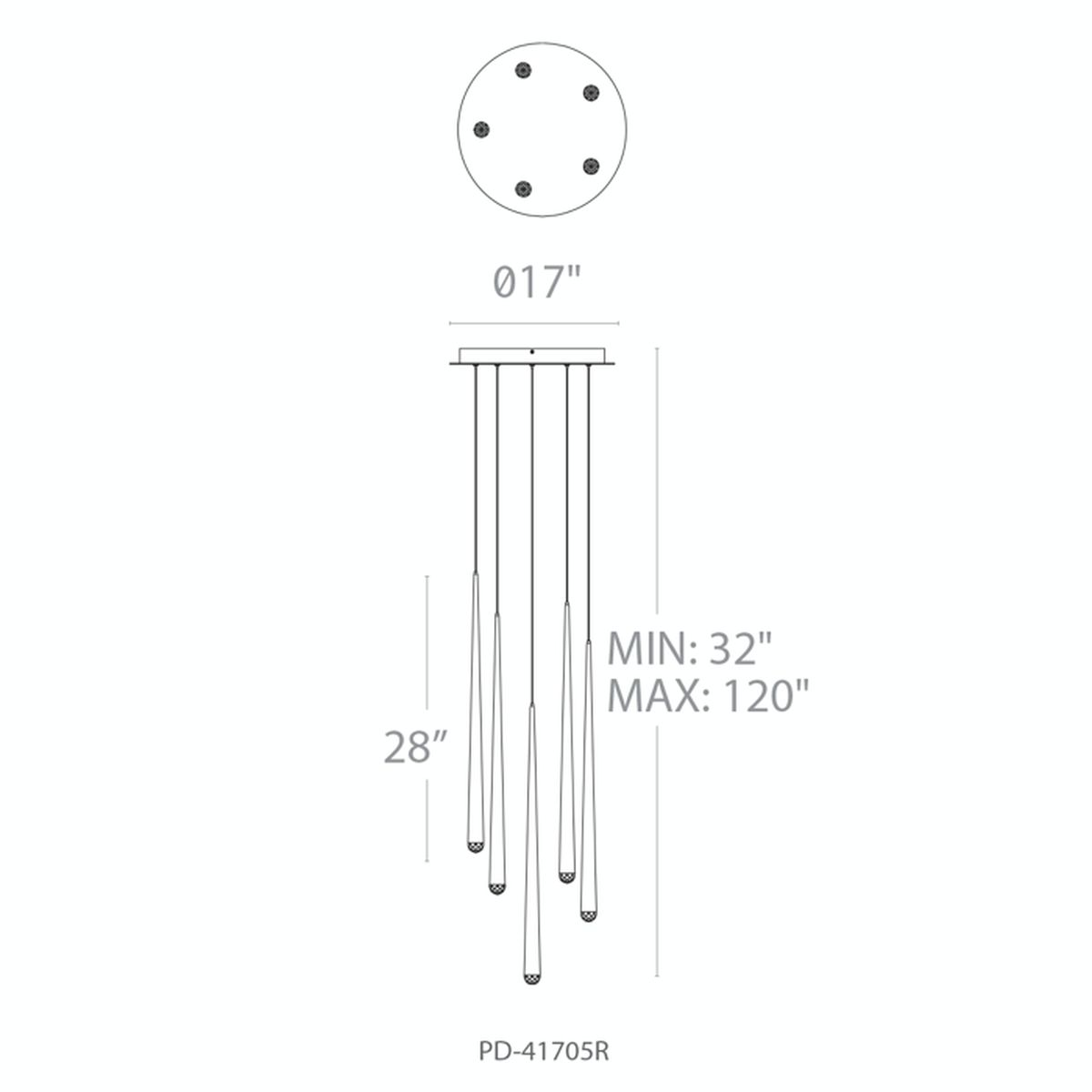 Cascade 5 Light Round Pendant - Line Drawing
