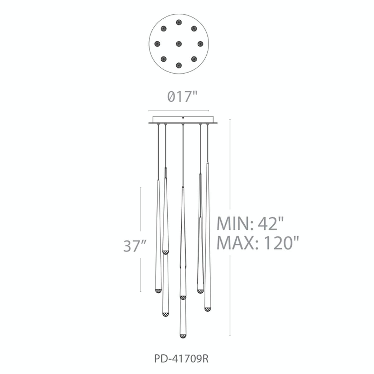 Cascade 9 Light Round Pendant - Line Drawing