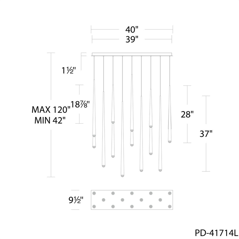 Cascade 14 Light Linear Crystal - Line Drawing