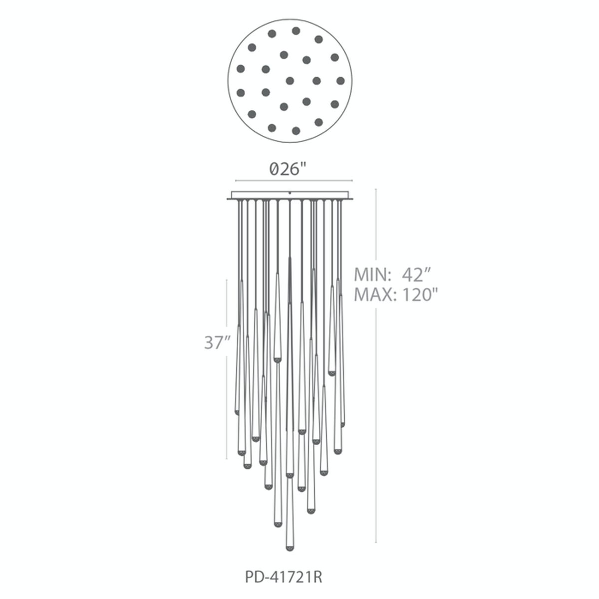 Cascade 21 Light Round Pendant - Line Drawing