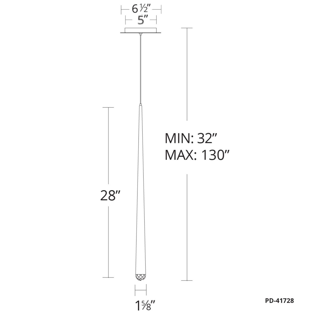 Cascade Mini Pendant 28in Line Drawing