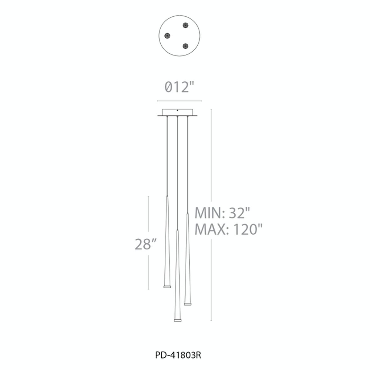 Cascade Flat 3 Light Round Pendant - Line Drawing