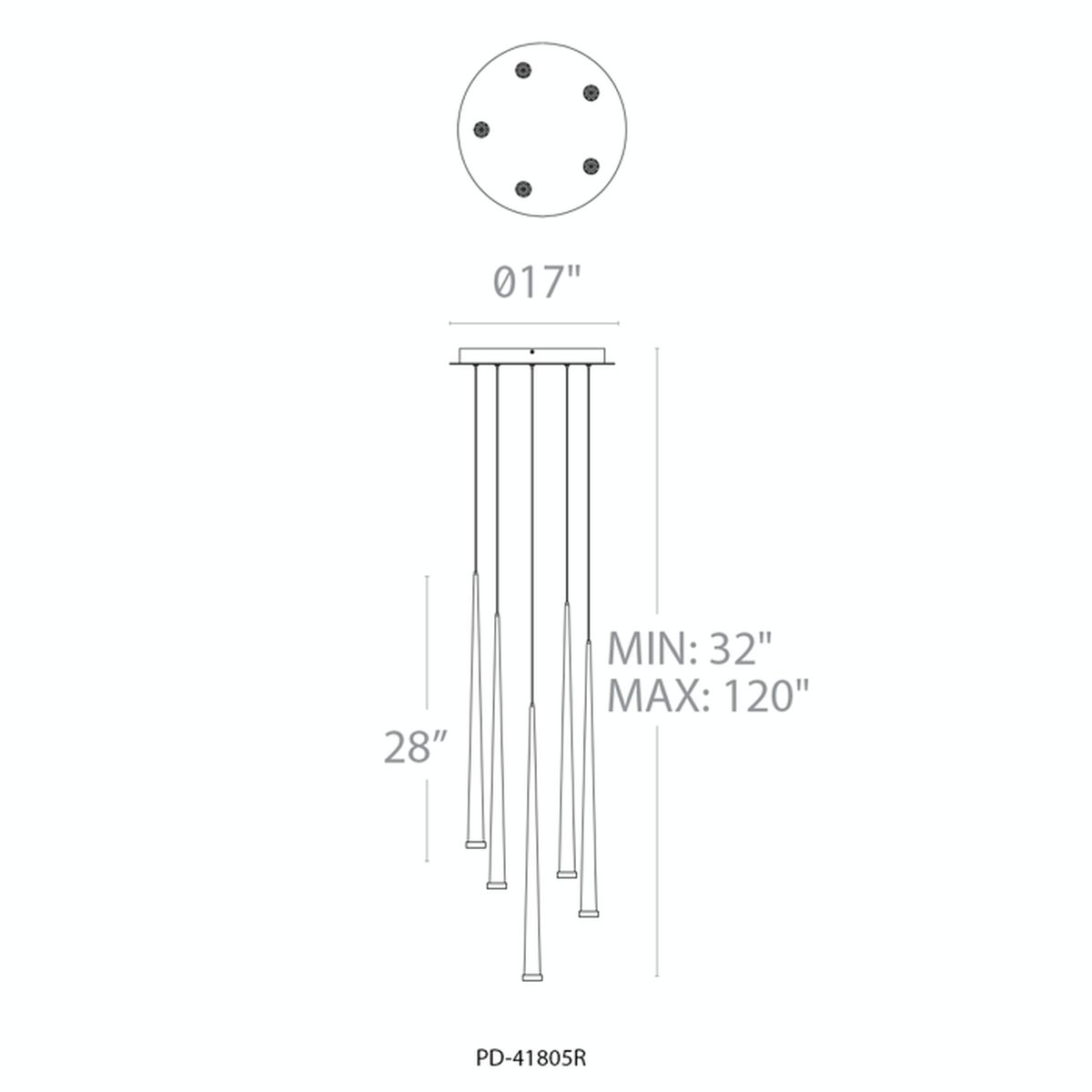 Cascade Flat 5 Light Round Pendant - Line Drawing