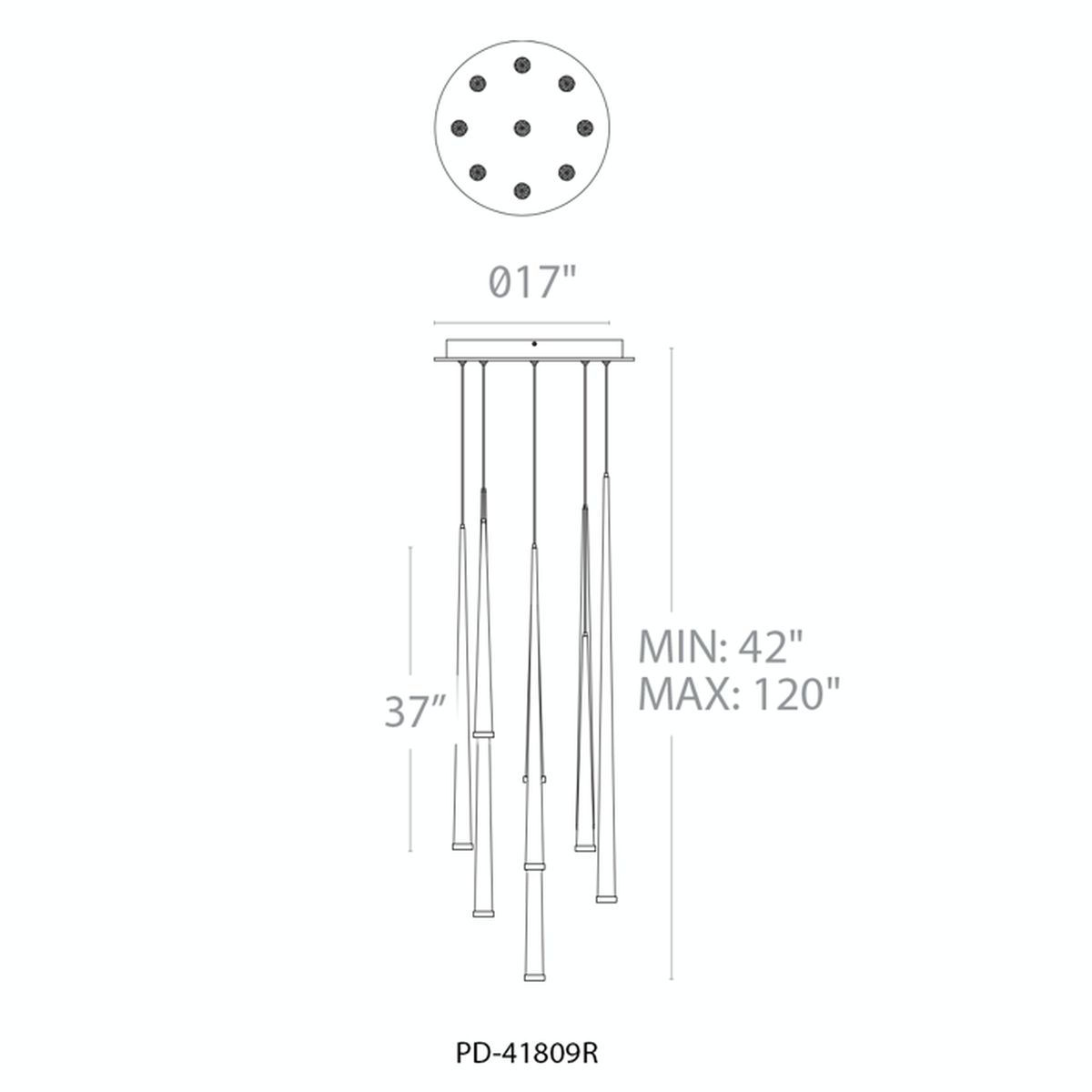 Cascade Flat 9 Light Round Pendant - Line Drawing