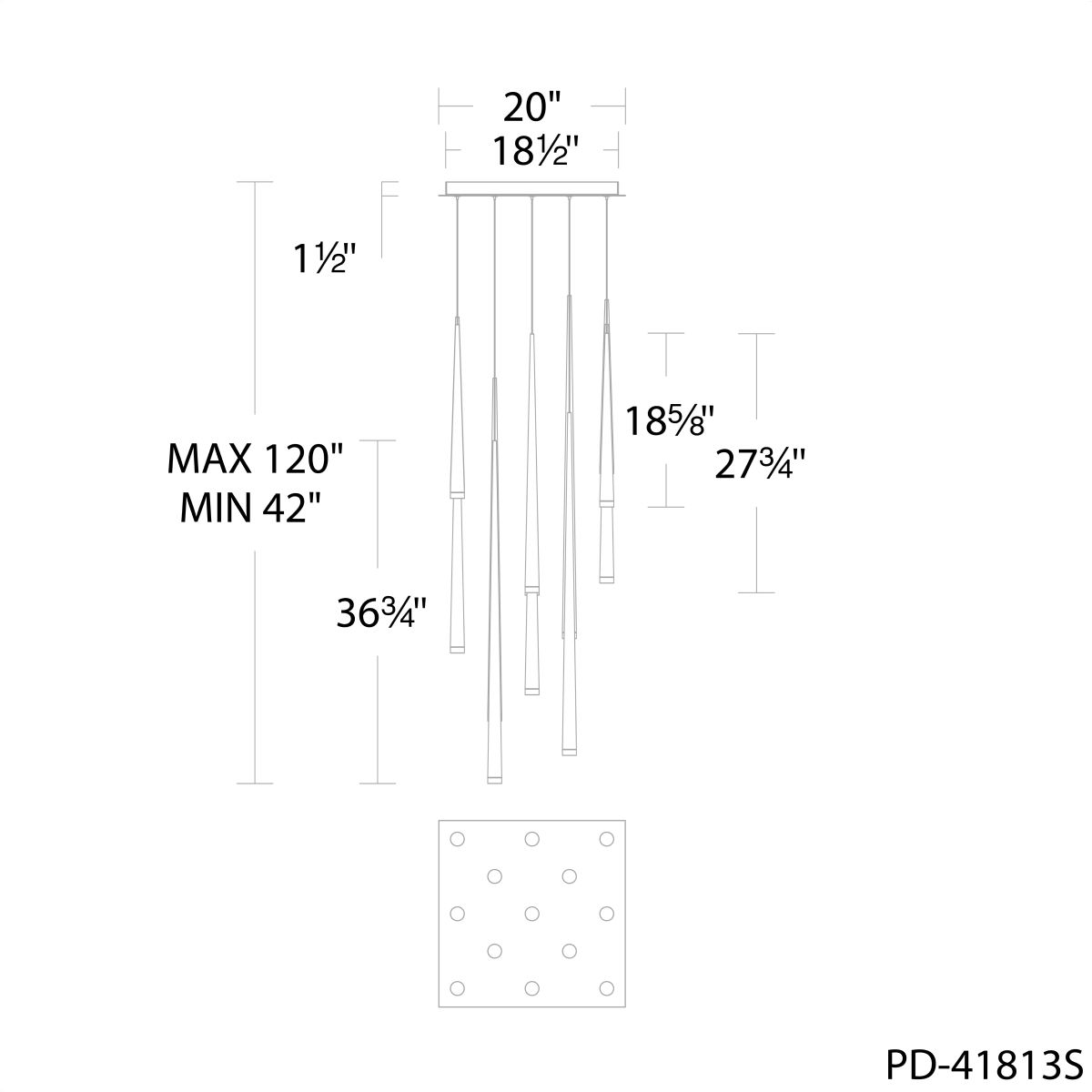 Cascade 13 Light Square Etched - Line Drawing