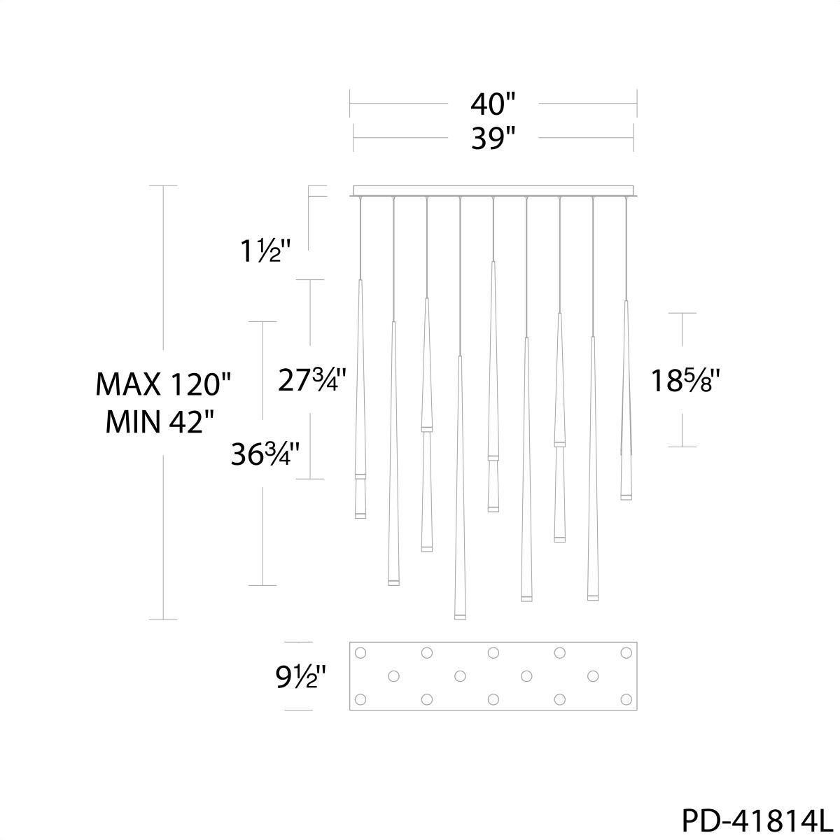Cascade 14 Light Linear Etched - Line Drawing