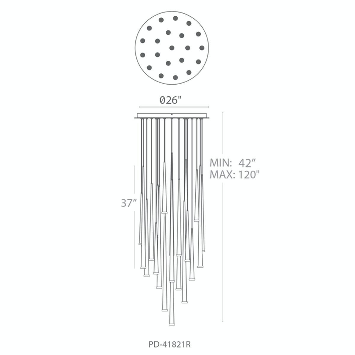 Cascade Flat 21 Light Round Pendant - Line Drawing