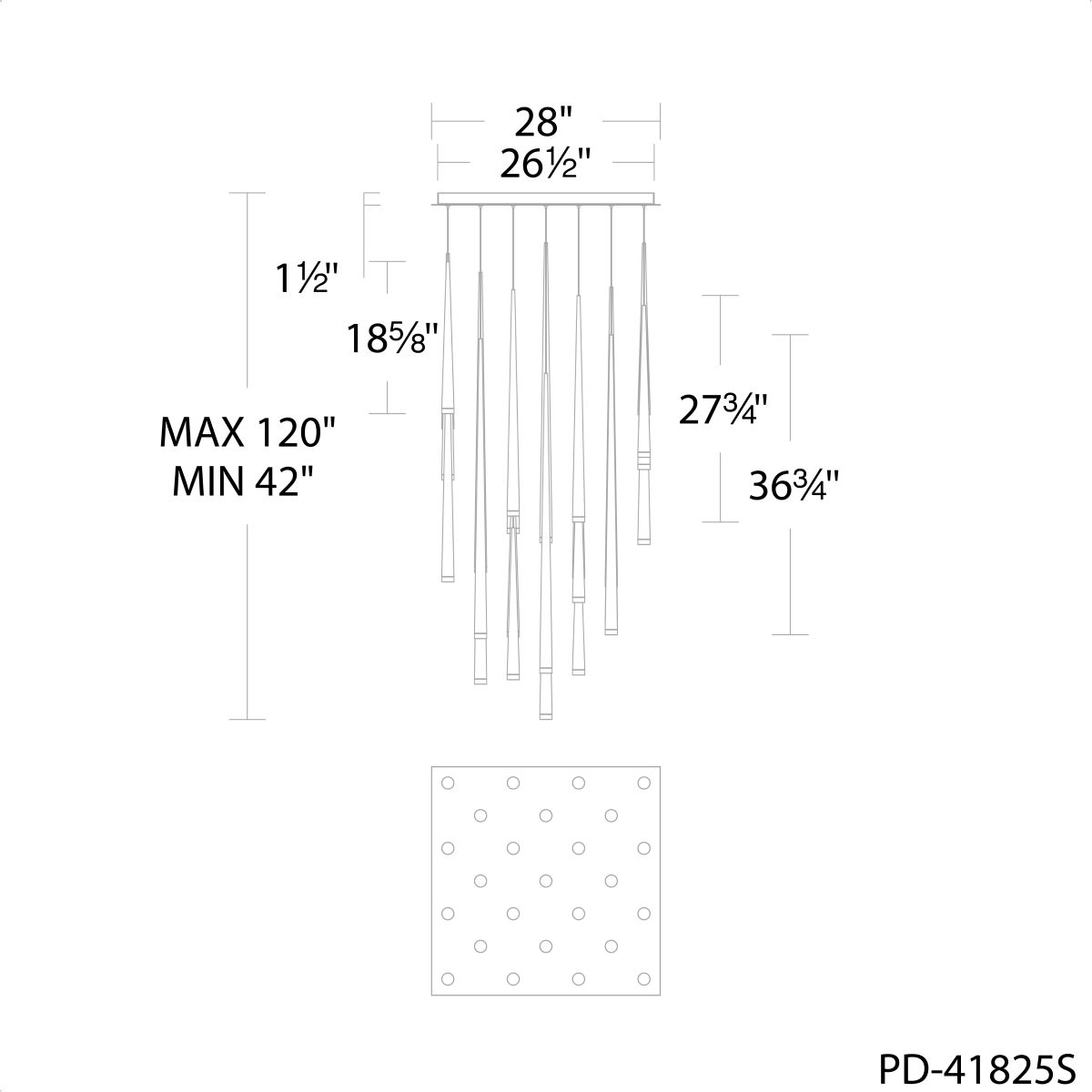 Cascade 25 Light Square Etched - Line Drawing
