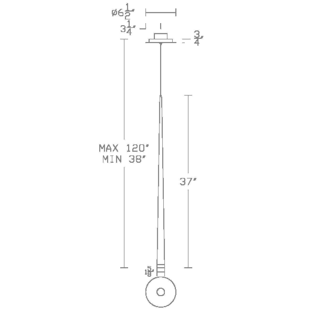 Cascade Mini Pdt Flat Glass 37in Line Drawing
