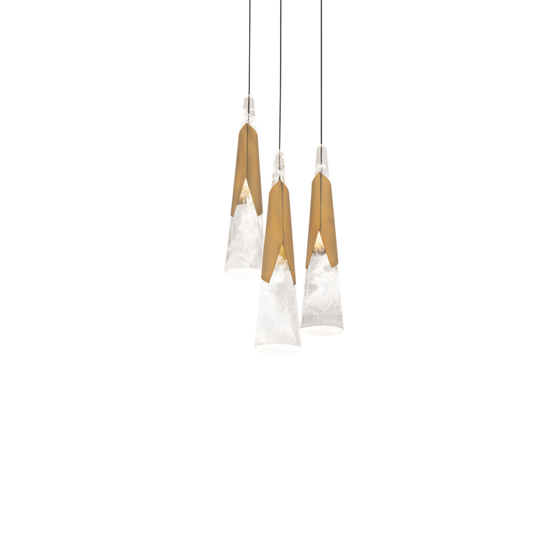 Kilt 3-Light Round Multi Pendant - Aged Brass