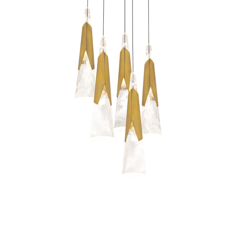 Kilt 5-Light Round Multi Pendant - Aged Brass