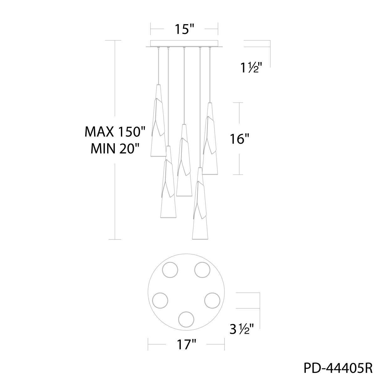 Kilt 5-Light Round Multi Pendant - Line Drawing
