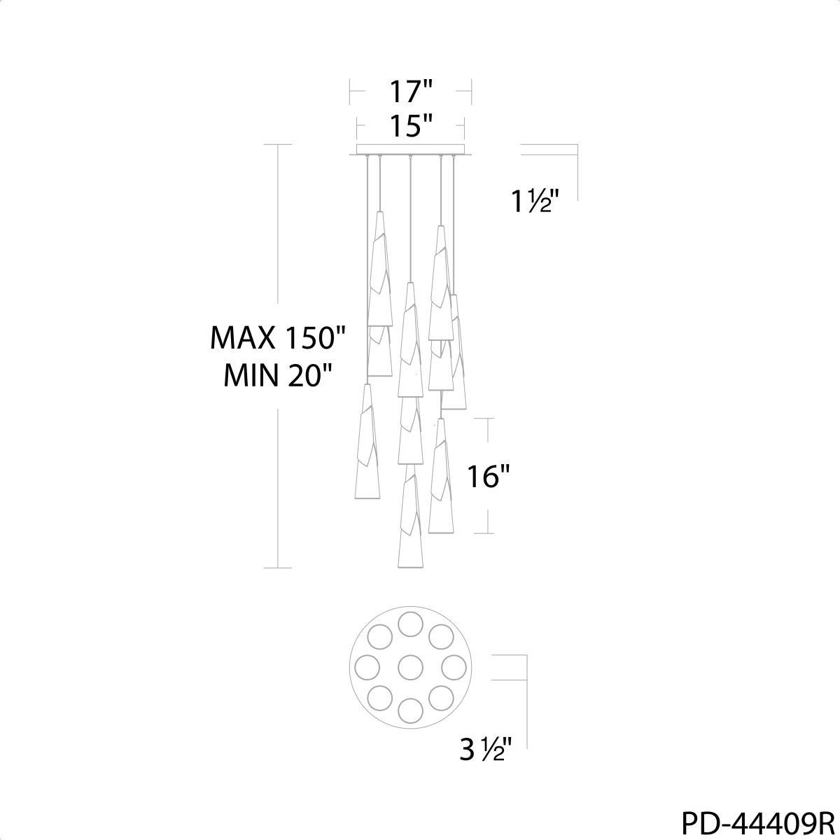 Kilt 9-Light Round Multi Pendant - Line Drawing