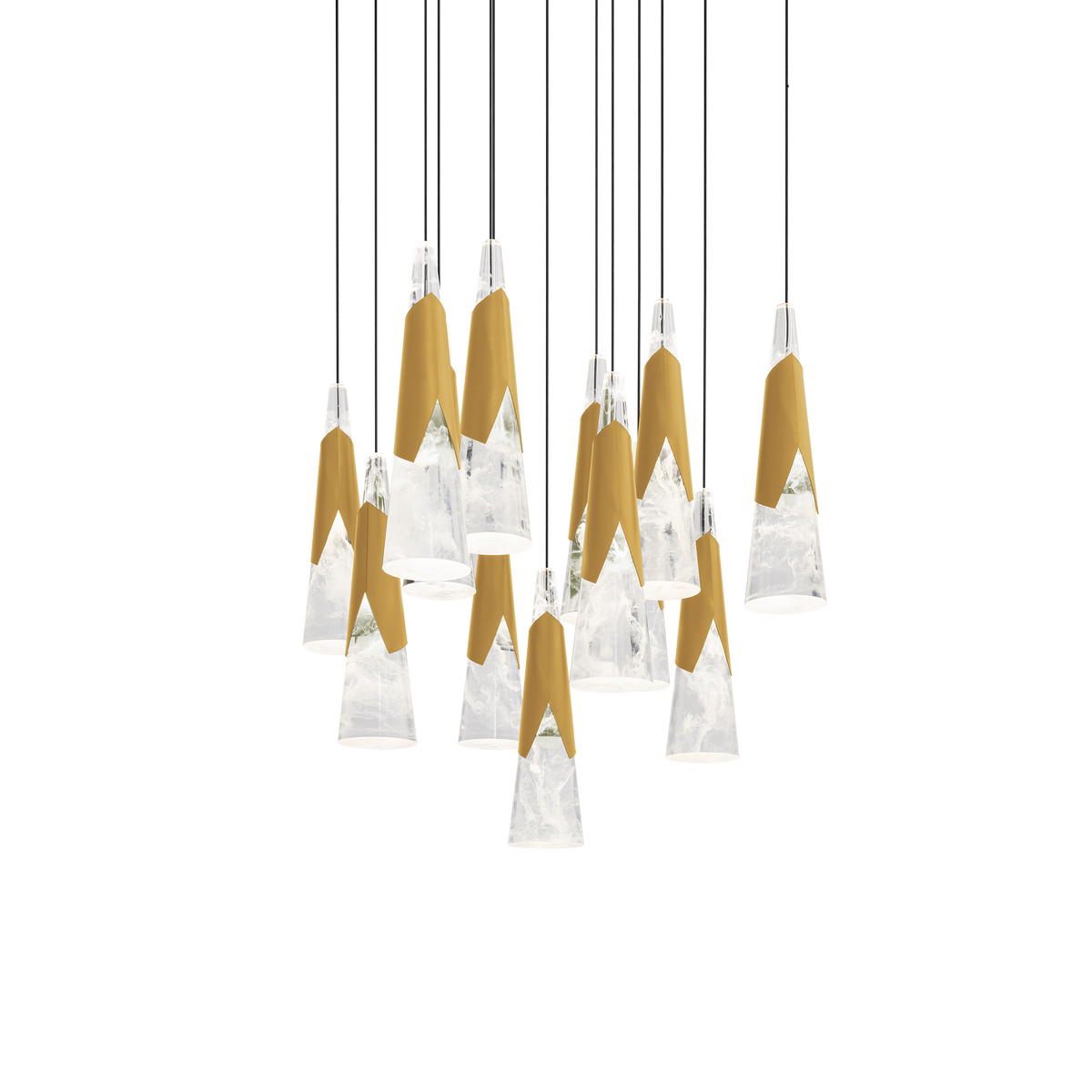 Kilt 13-Light Square Multi Pendant - Aged Brass