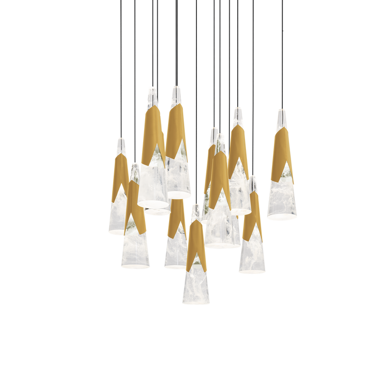 Kilt 13-Light Square Multi Pendant - Aged Brass