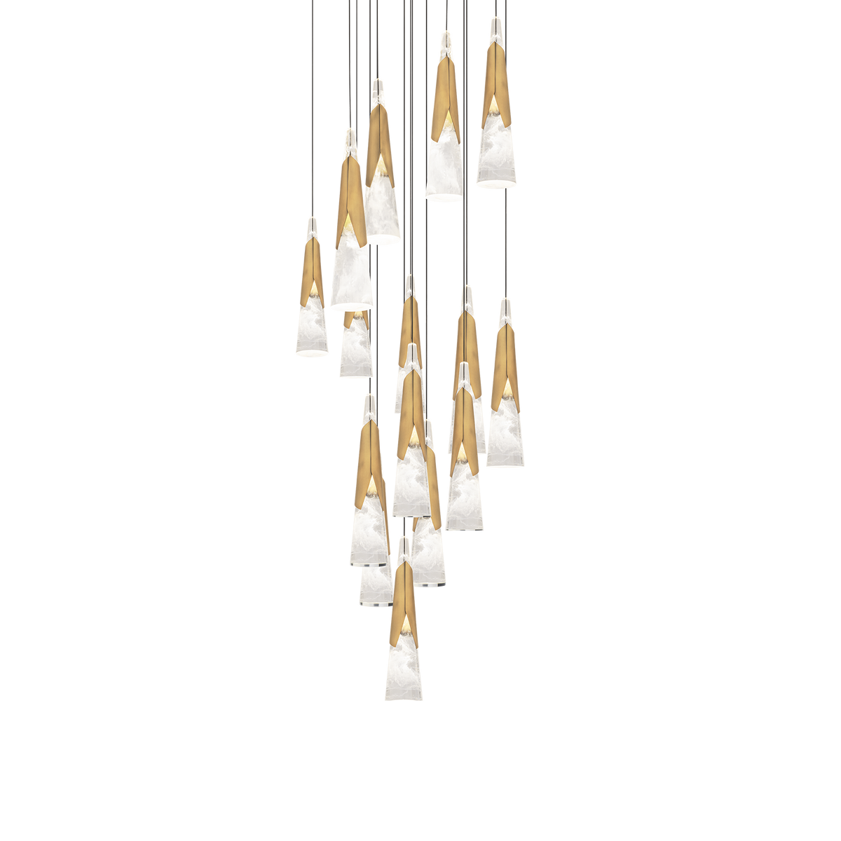 Kilt 15-Light Round Multi Pendant - Aged Brass
