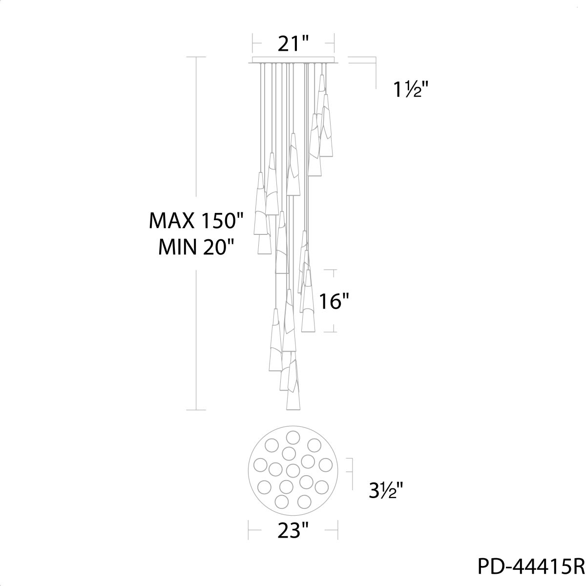 Kilt 15-Light Round Multi Pendant - Line Drawing