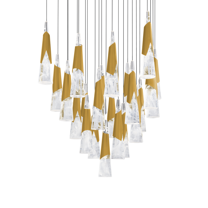 Kilt 25-Light Square Multi Pendant - Aged Brass