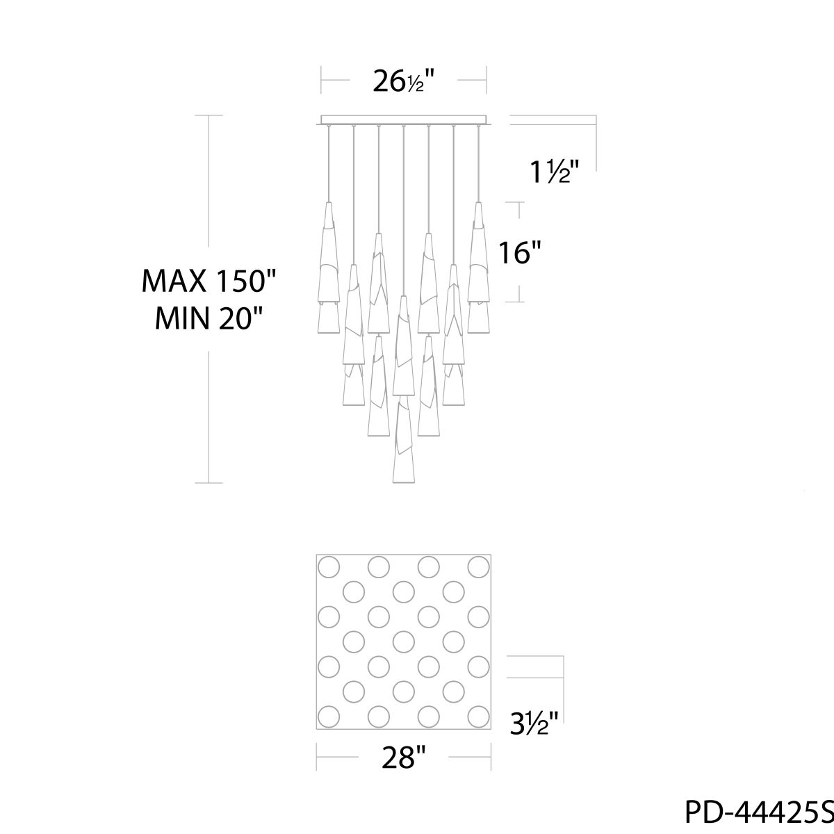 Kilt 25-Light Square Multi Pendant - Line Drawing