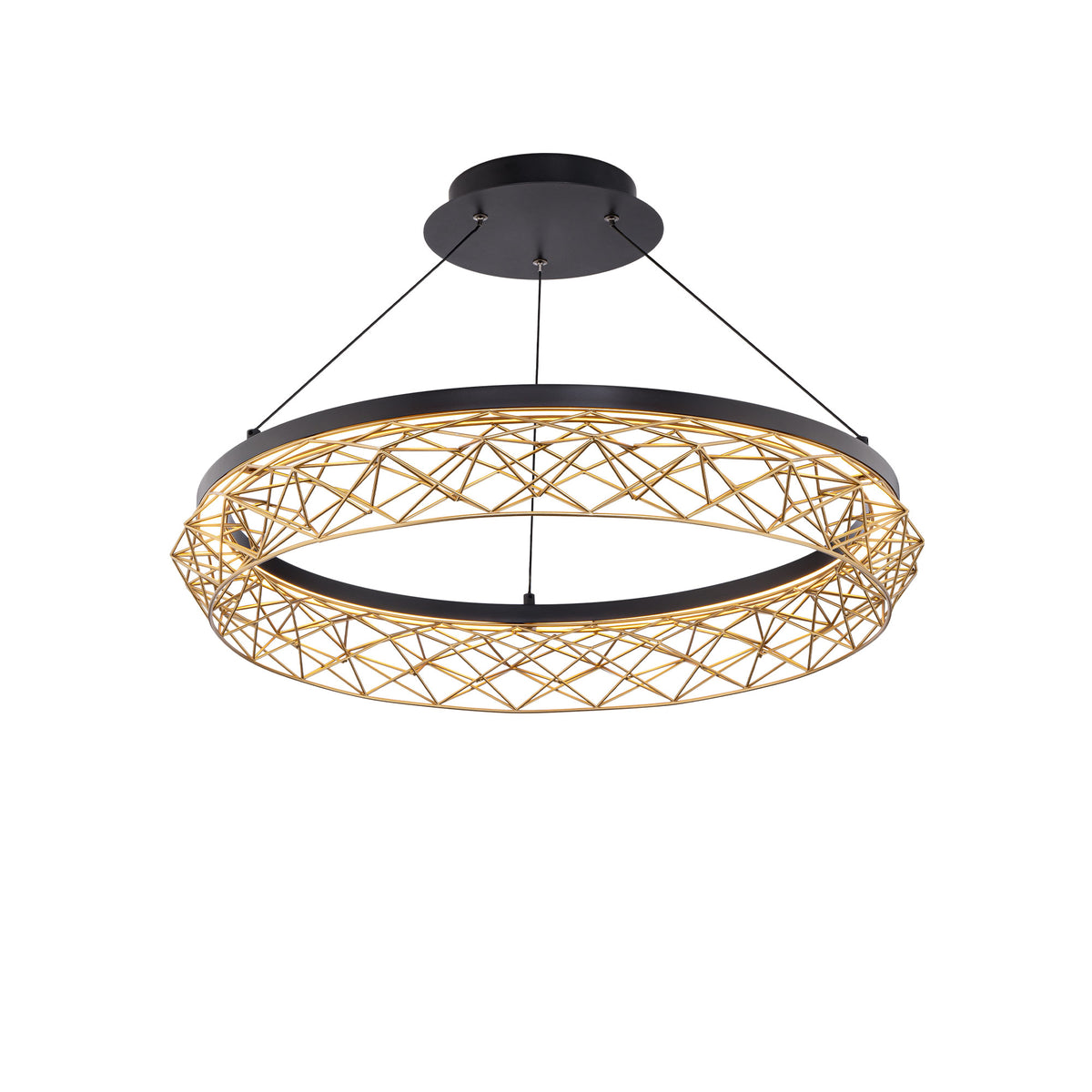 Lacey 27in Round Pendant - Black/Gold