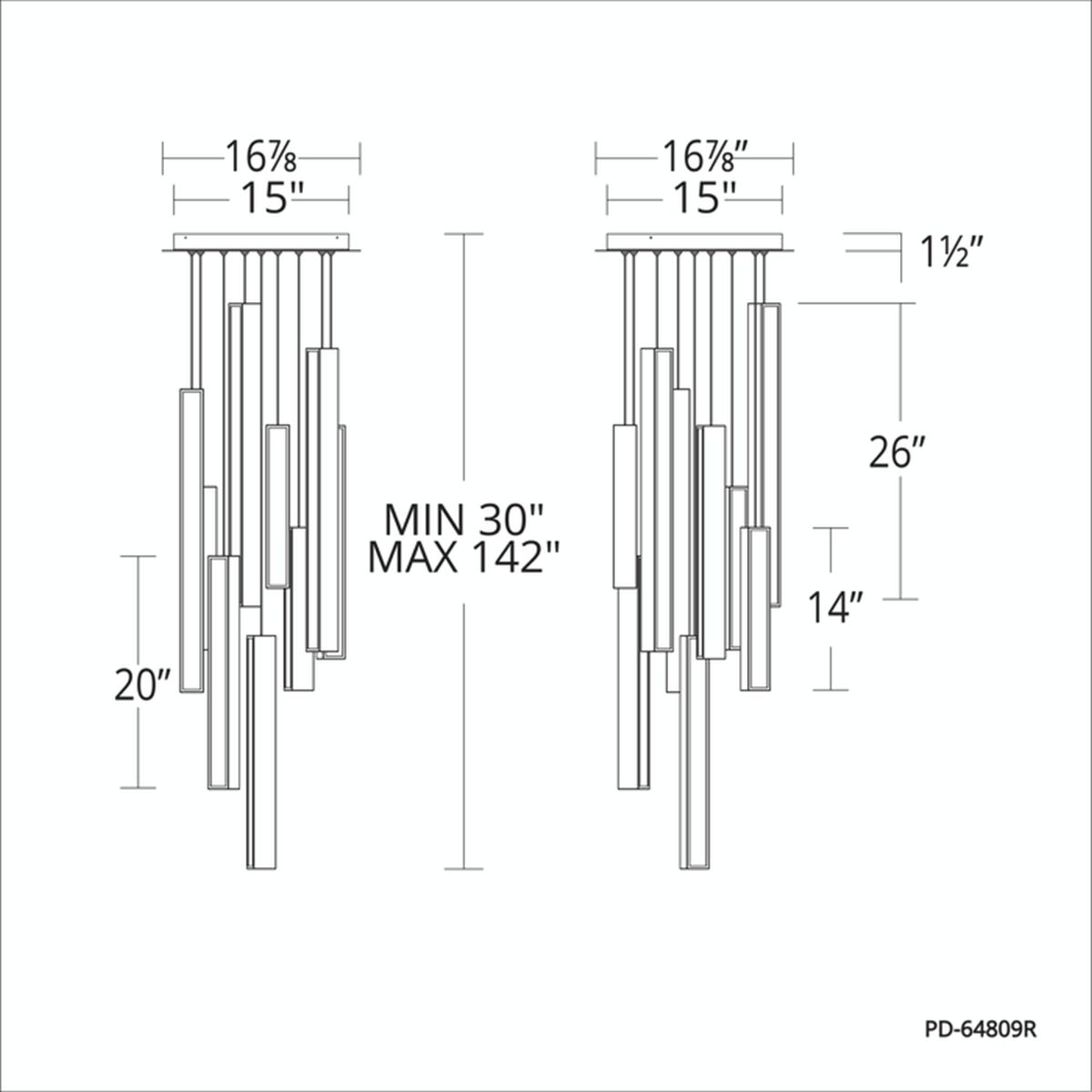 Chaos 9 Light Round Pendant Line Drawing