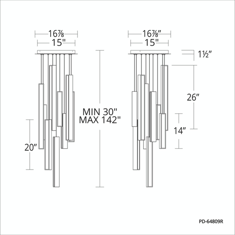 Chaos 9 Light Round Pendant Line Drawing