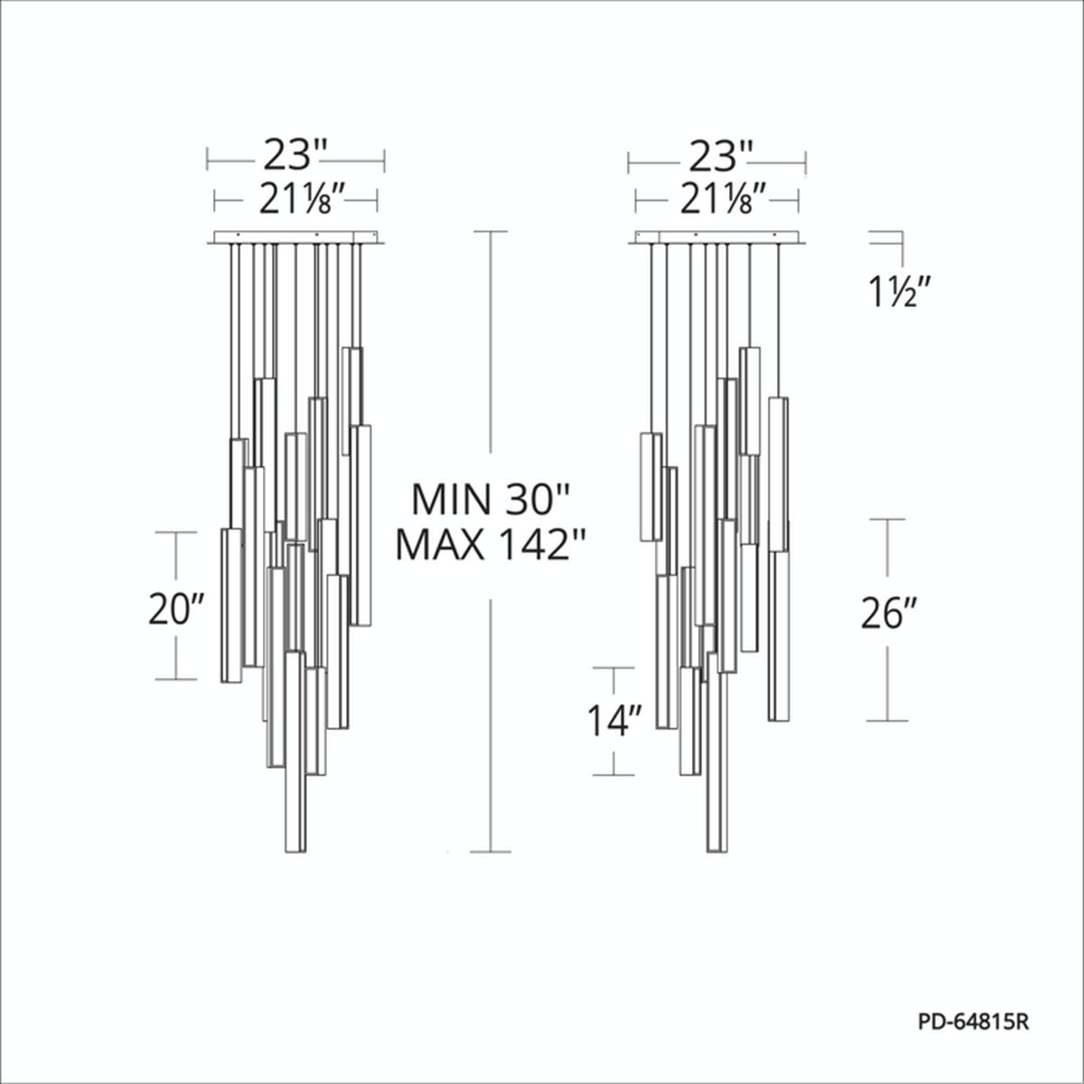 Chaos 15 Light Round Pendant Line Drawing