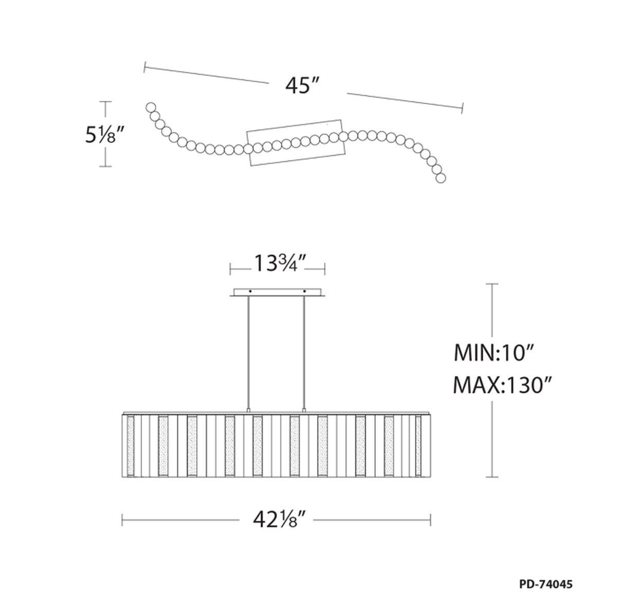 Aretha Linear S-Curve Pendant dimensional line drawing