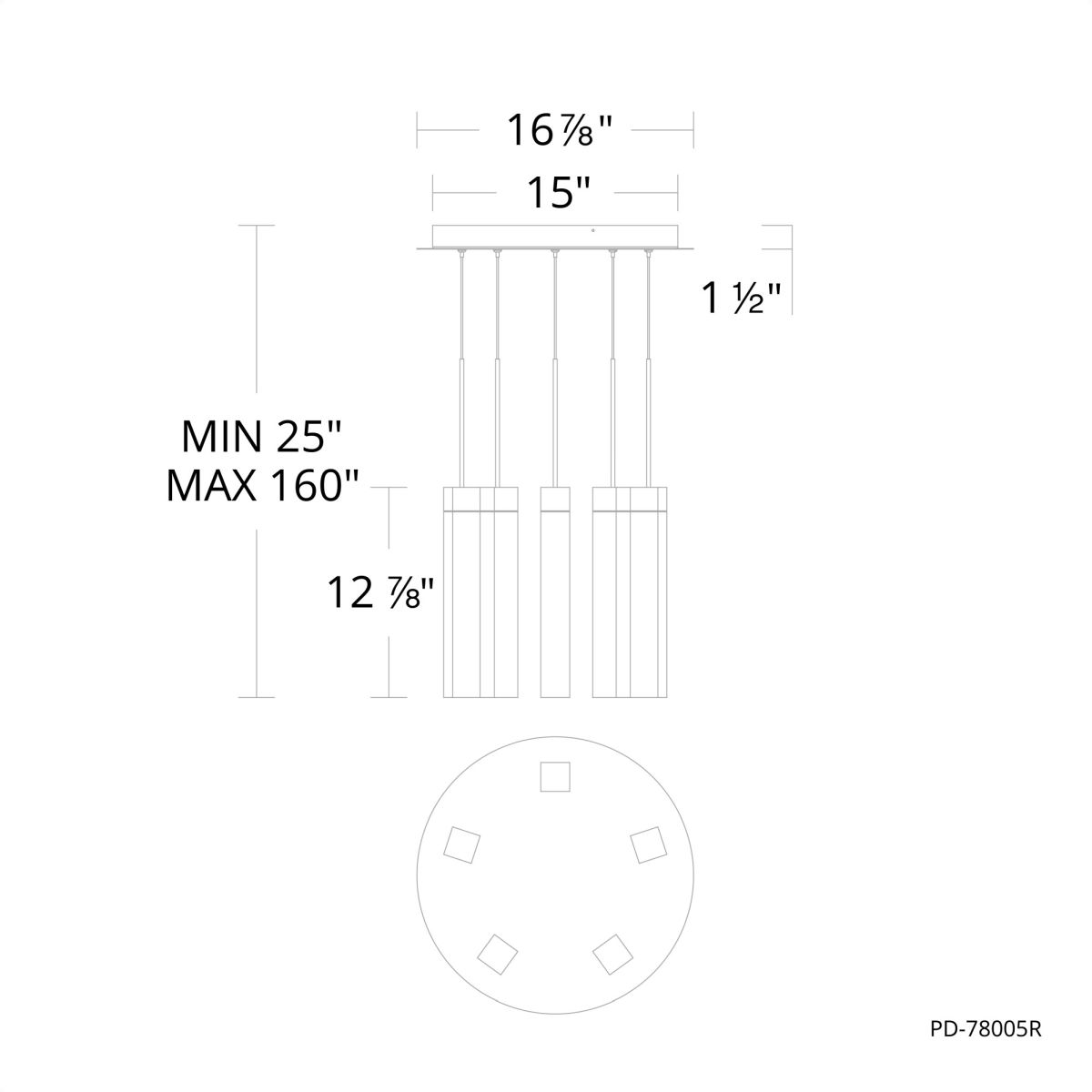 Minx 5 Light Round Pendant line drawing