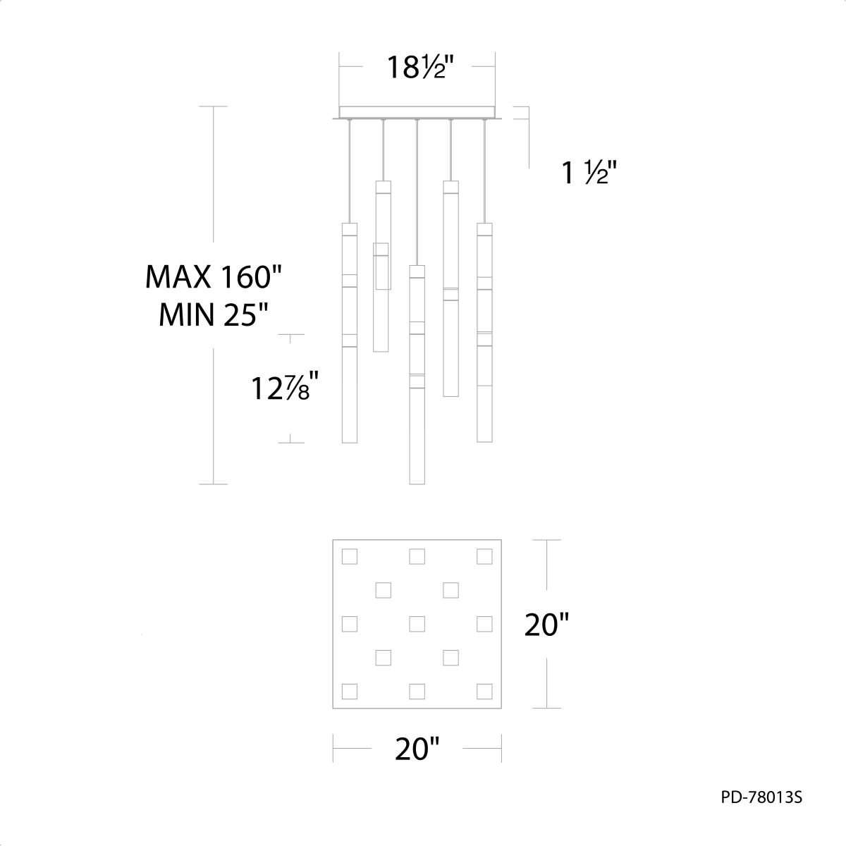 Minx 13LGT Square Multilight Pendant line drawing