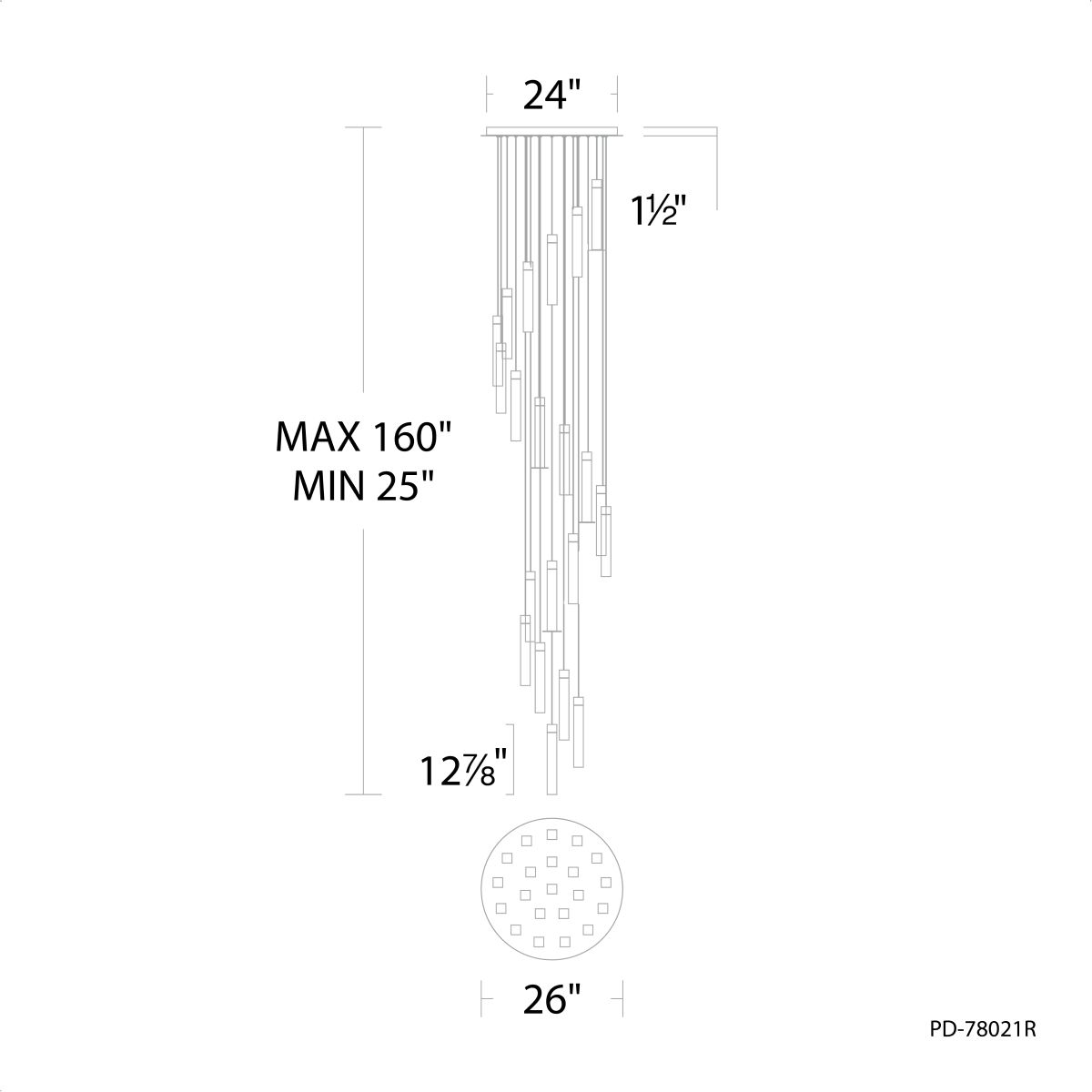 Minx 21LGT Round Multilight Pendant line drawing