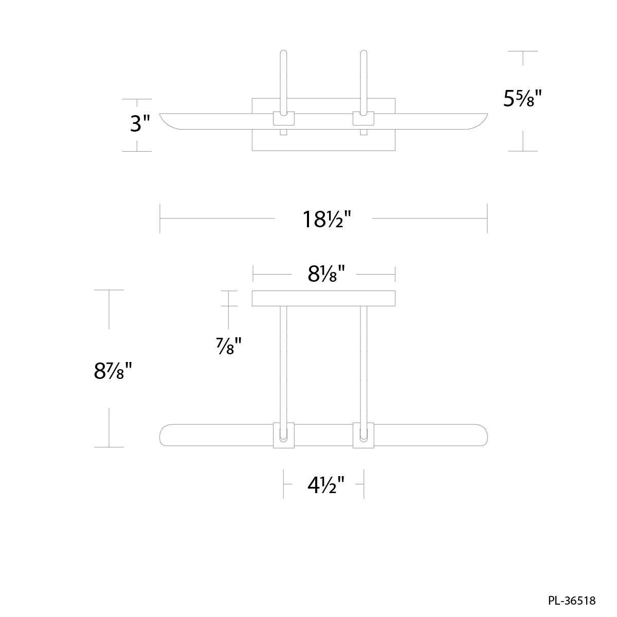 Ansel Picture Light 18in - dimensional drawing