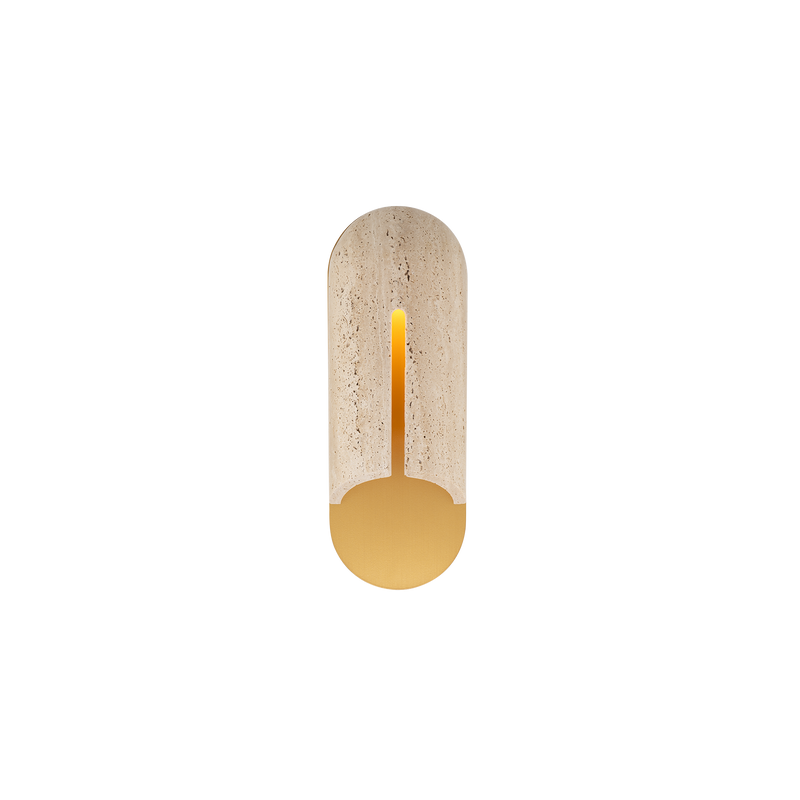 Clog Outdoor Sconce 16in Beige Travertine/Aged Brass